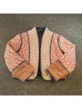 Patchwork Quilted Jacket Mixed Print Boho Artisan Style Women’s Medium